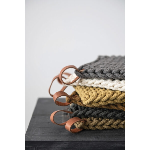 Crocheted Pot Holder with Leather Loop - Image 3