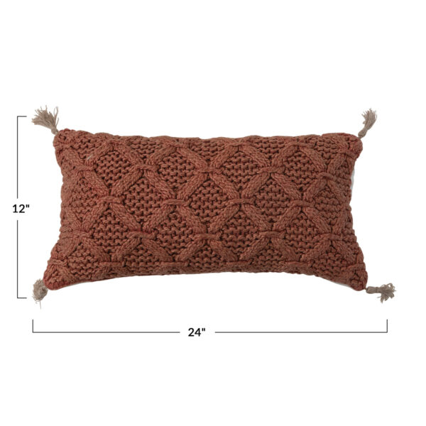 Woven Cotton Slub Lumbar Pillow w/Diamond Pattern & Jute Tassels - Image 2