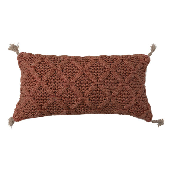 Woven Cotton Slub Lumbar Pillow w/Diamond Pattern & Jute Tassels