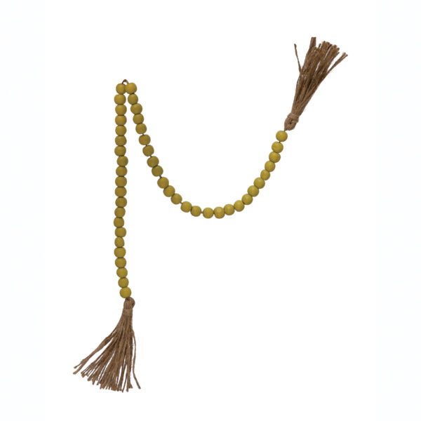 Wood Bead Garland with Jute Tassels