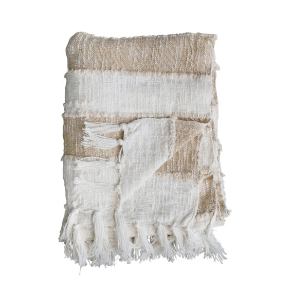 Woven Cotton Throw w/ Stripes & Fringe - Image 3