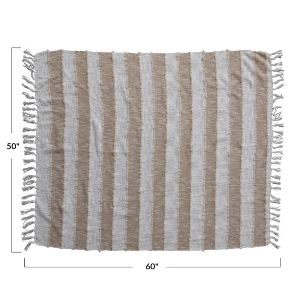 Woven Cotton Throw w/ Stripes & Fringe - Image 2