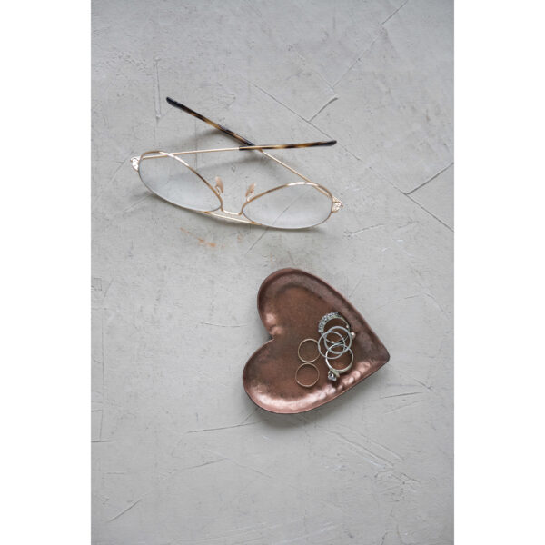 Decorative Pounded Metal Copper Plated Heart Dish - Image 3