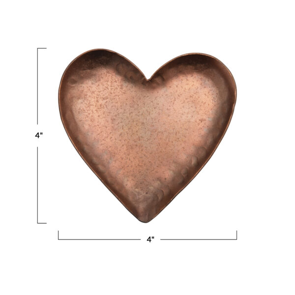 Decorative Pounded Metal Copper Plated Heart Dish - Image 2