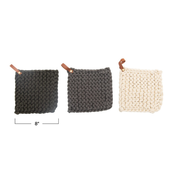 Crocheted Pot Holder with Leather Loop - Image 3