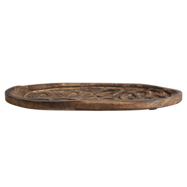 Decorative Hand-Carved Mango Wood Tray w/Flower - Image 3