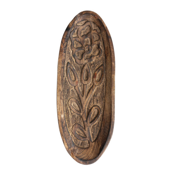 Decorative Hand-Carved Mango Wood Tray w/Flower