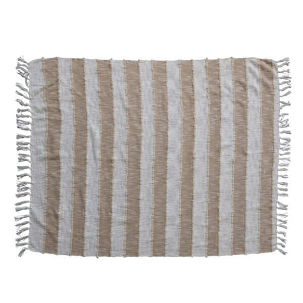 Woven Cotton Throw w/ Stripes & Fringe