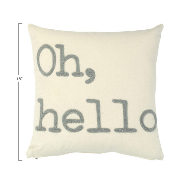 18" Cotton Pillow Embroidery "Oh, Hello" - Image 2