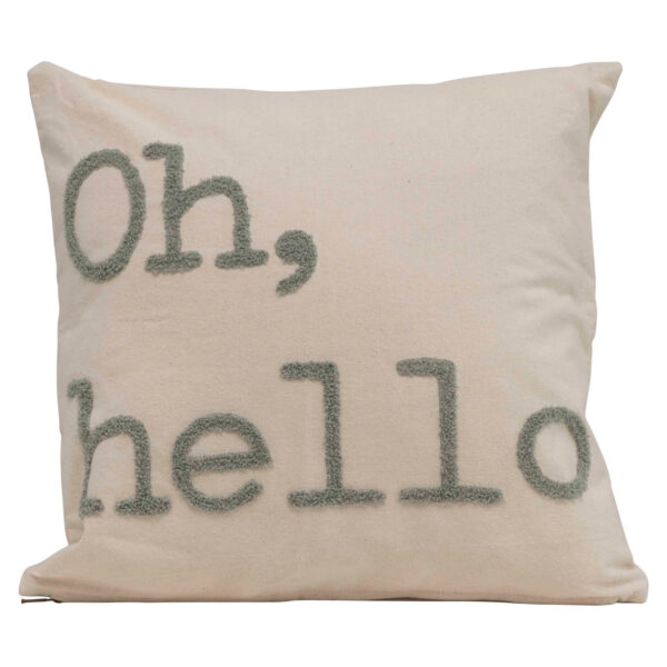 18" Cotton Pillow Embroidery "Oh, Hello"