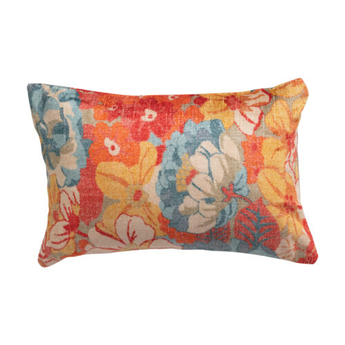 Cotton Velvet Lumbar Pillow | Floral Print