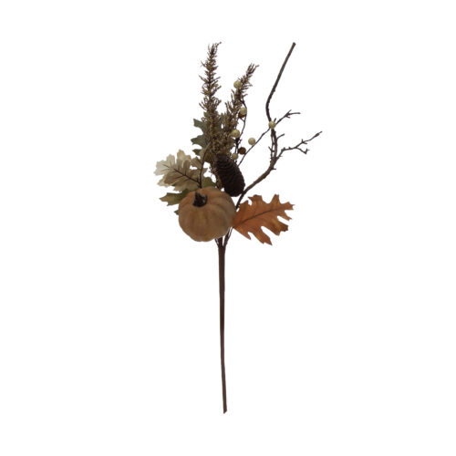 22" Faux Twig and Oak Leaf Pick with Pumpkin, Pinecone and Berries