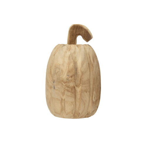 4-1/2" Round x 7"H Hand-Carved Paulownia Wood Pumpkin