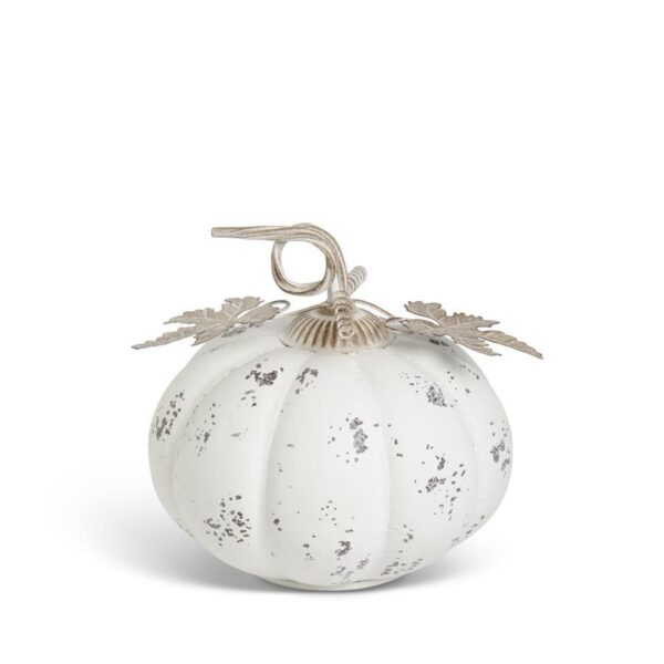 Distressed Metal Pumpkin | White