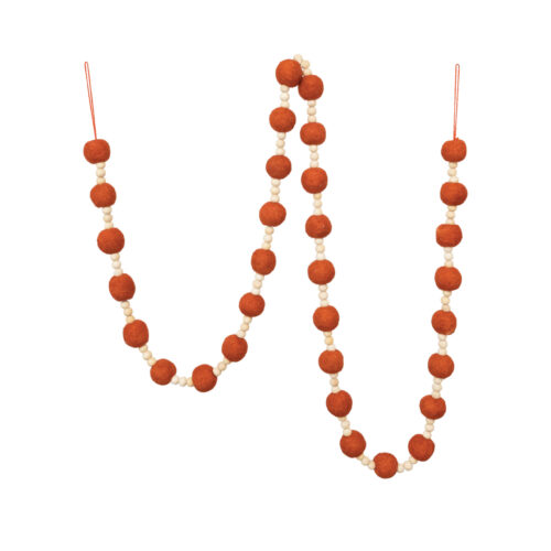 72"L Wool Felt Ball Garland with Wood Beads Natural and Rust Color