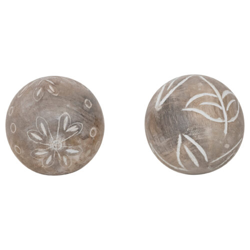 3" Round Hand-Carved Mango Wood Ball