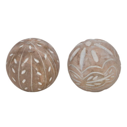 4" Round Hand-Carved Mango Wood Ball with Pattern