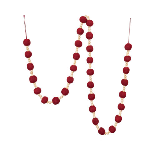 72" Wool Felt Ball Garland with Wood Beads