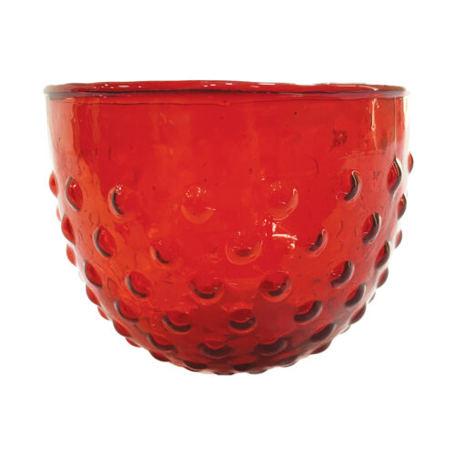 Hobnail Glass Bowl | Red Rolled Edge