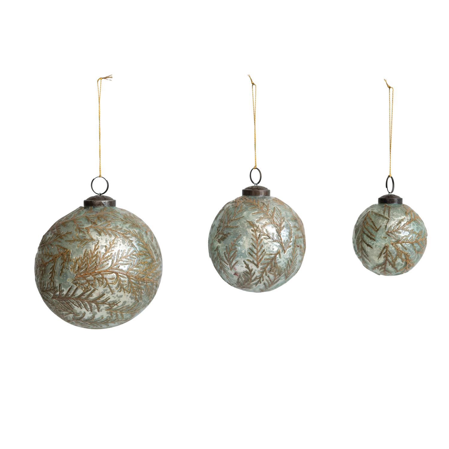 Mercury Glass Ball Ornament w/ Embedded Juniper Needles