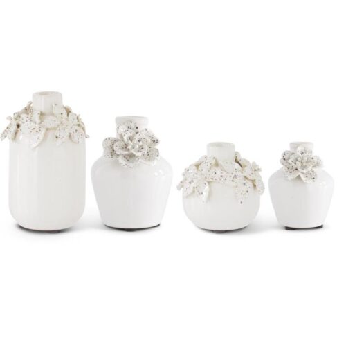 White Ceramic Vase w/ Raised Flowers