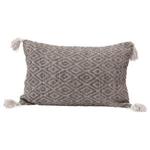 Woven Cotton Lumbar Pillow w/ Diamond Pattern & Tassels