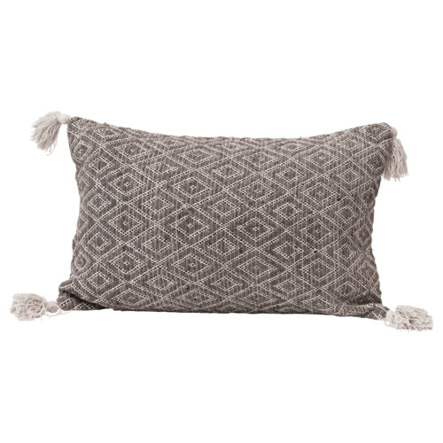 Woven Cotton Lumbar Pillow w/ Diamond Pattern & Tassels