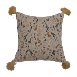 Recycled Cotton Blend Printed Pillow with Tassels