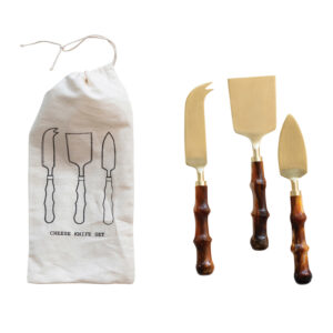 Stainless Steel & Resin Cheese Knives w/ Bamboo Shaped Handles