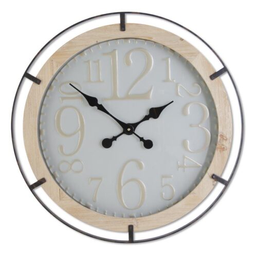Modern Dark Metal Framed Wood Wall Clock