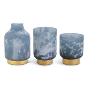 Frosted Blue Glass Containers w/Gold Bases