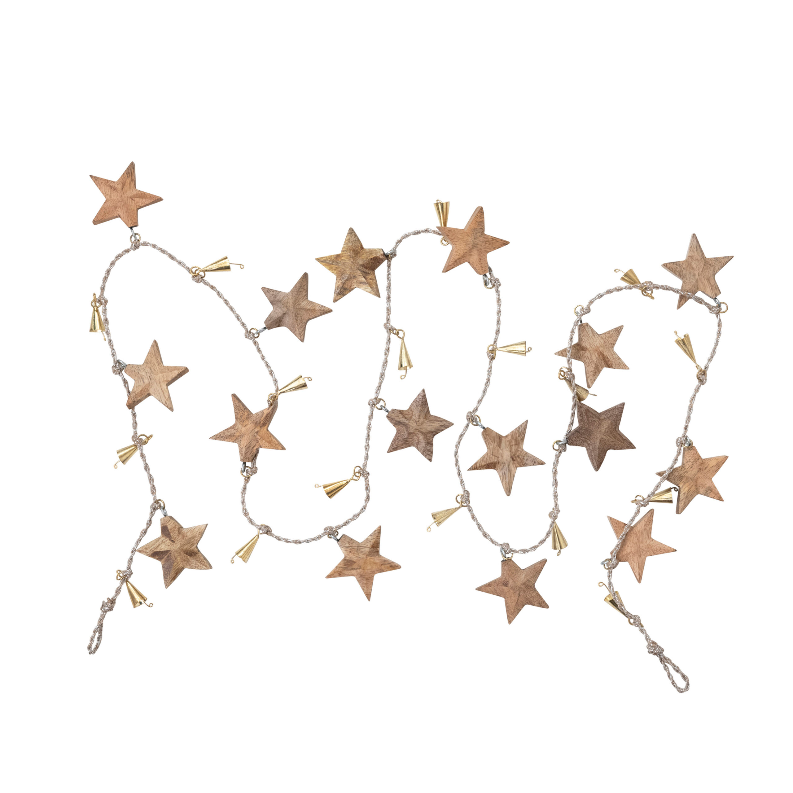 Wood Star Garland with Metal Bells