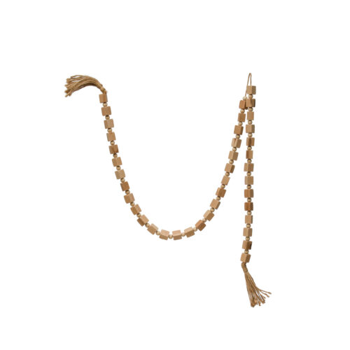 Wood Bead Garland w/ Jute Tassels