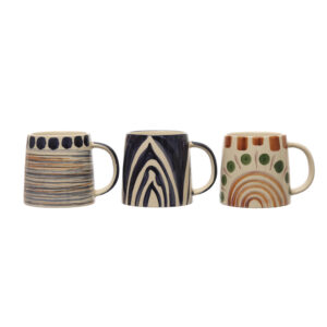 Hand-Painted Stoneware Mug w/ Design