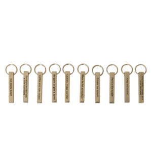 Cast Metal Key Chain with Sassy Saying in Drawstring Bag Brass Finish 10 Styles