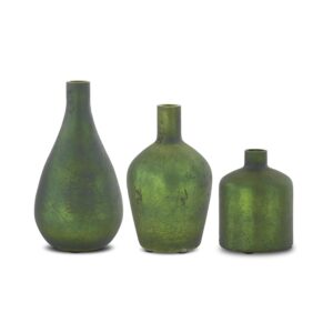 Antique Green Matte Glass Bottle Vases
