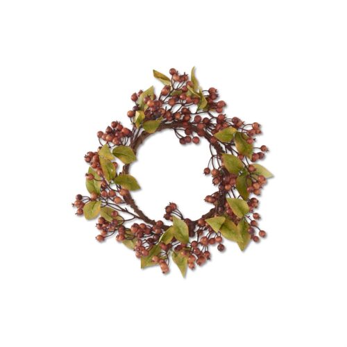 Brown Berry Candle Ring w/Green Leaves