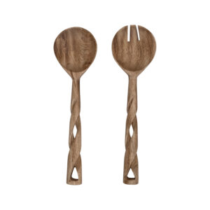 Hand-Carved Mango Wood Salad Servers w/ Twisted Handles