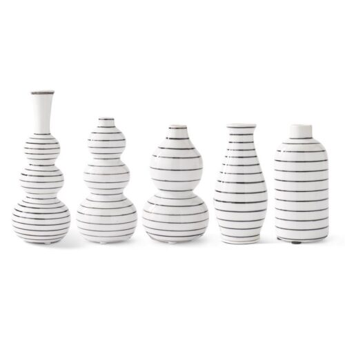 White & Black Striped Bud Vases