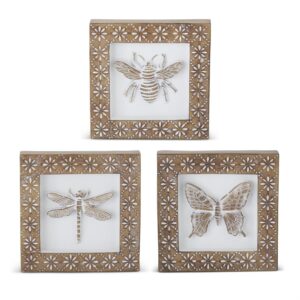 Whitewashed Carved Resin Insect Shadow Box