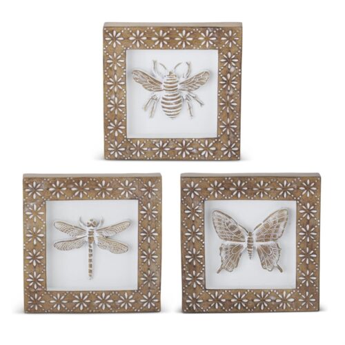 Whitewashed Carved Resin Insect Shadow Box
