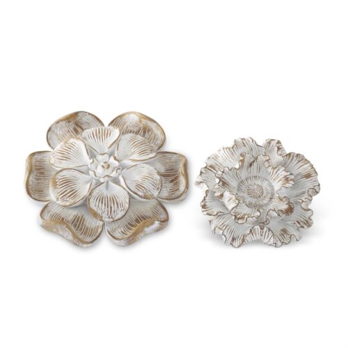 Whitewashed Carved Resin Flower