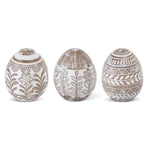 Whitewashed Floral Carved Resin Easter Eggs