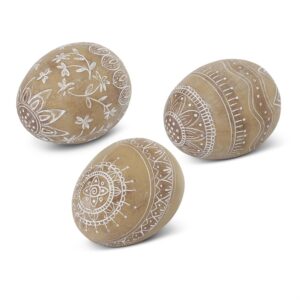 Tan Resin White Carved Side Sitting Easter Eggs