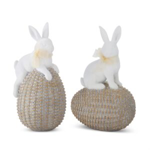 White Resin Easter Bunny on Woven Egg