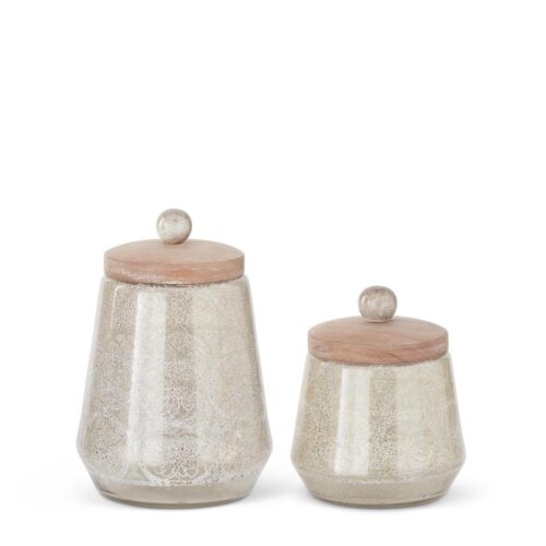 White Painted Pattern Glass Canister w/ Wood Lid