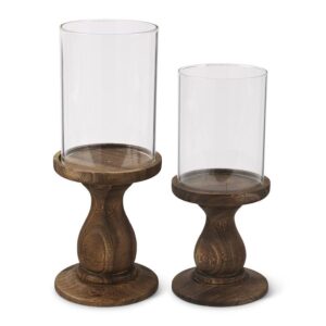 Glass Cylinders w/Wood Pedestal Candleholders