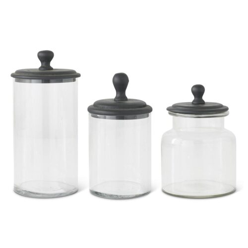 Glass Jars w/Wooden Black Lid