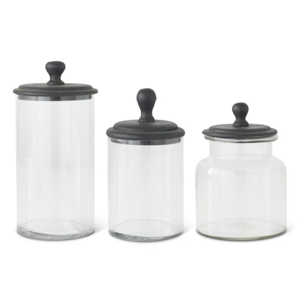 Glass Jars w/Wooden Black Lid
