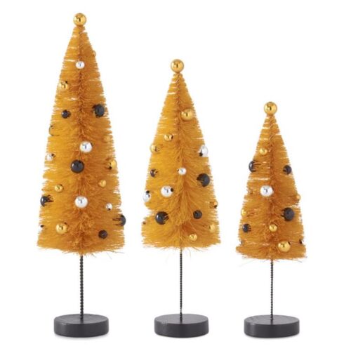 Orange Bottle Brush Trees on Spindle w/Black Silver & Gold